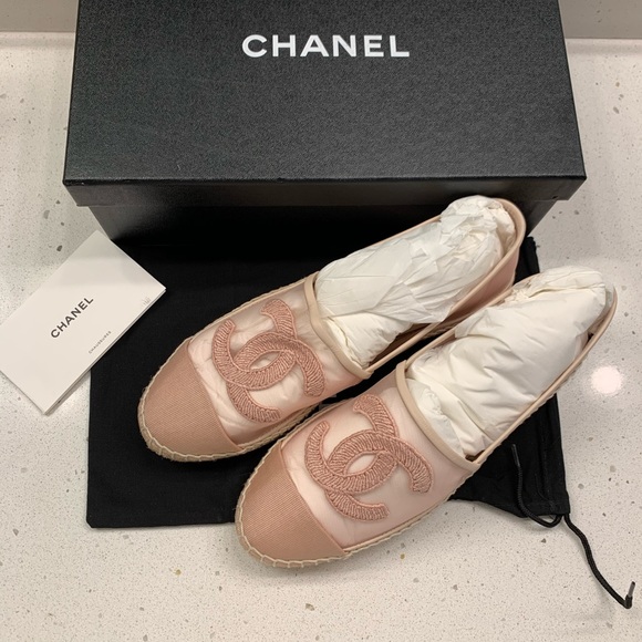 chanel pink mesh espadrilles